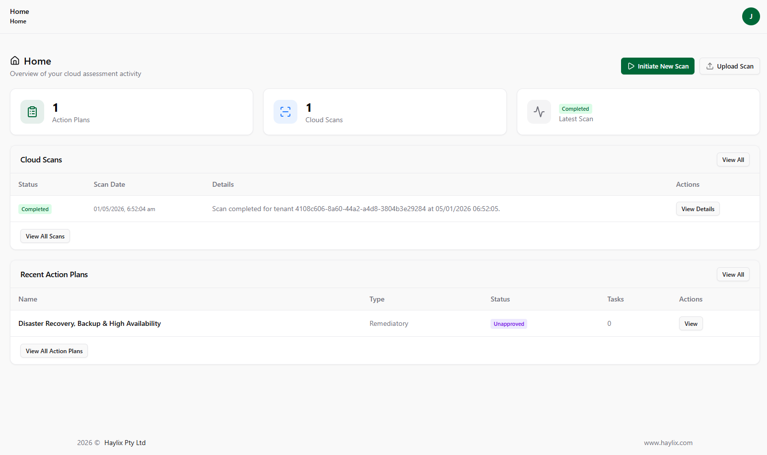 Haylix ASSESS dashboard home overview